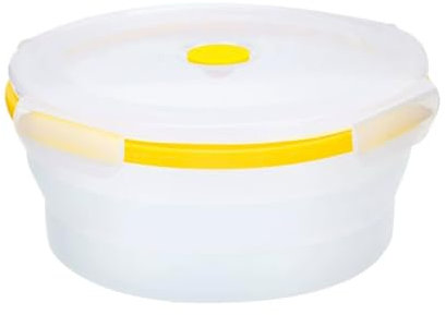 JACKANNA Cuenco plegable de silicona de grado alimenticio, caja de almuerzo ensaladera con tapa, cuenco de camping, contenedor de almacenamiento de alimentos expandible (amarillo translúcido, 600 ml)