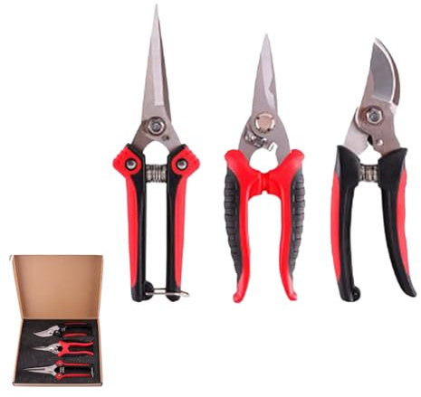 Beufee 3PCS Garden Pruning Shears, Stainless Steel Gardening Scissors Set Handheld Pruners with Storage Box for Plants Flower Branches