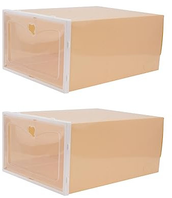 AKOOSY Scatola per Scarpe da Uomo 2 Pezzi in Plastica Pp Coperchio a Ribalta Facile da Pulire Grande Capacità Design Semplice Giallo