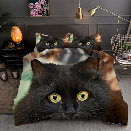 TMMDH Bettwäsche 135x200 Bettbezug Winter Bettwäsche-Sets Schwarze Katze Muster Weich Hypoallergen Baby Bettwäsche Set mit 2 Kissenbezüge 80x80 cm, Geeignet für Jungen Mädchen Kinder