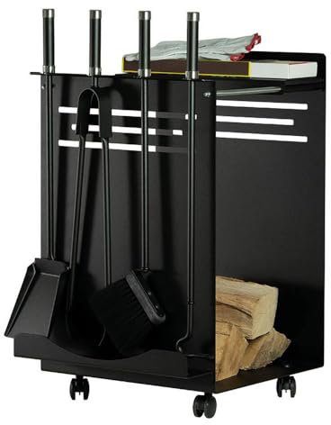 Portalegna con ruote acciaio nero 45x38 h.70 cm. con 4 accessori. Made in Italy da Comex Production