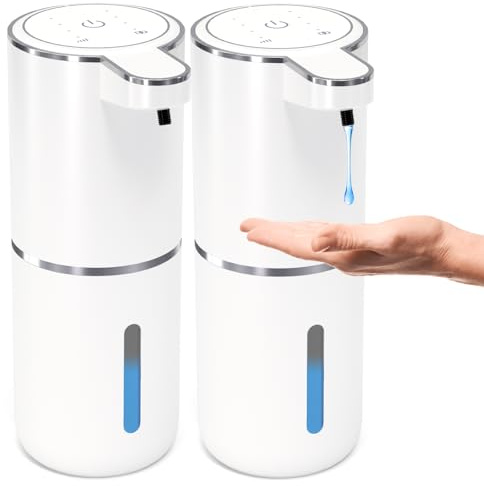 2 Pack Automatic Soap Dispenser Touchless,Liquid Hand Soap Dispenser 12.8oz USB 4levels Adjustable Dispenser Electric Wall Mounted Smart for Bathroom and Kitchen Dish Soap，Easy for Toddlers(White)