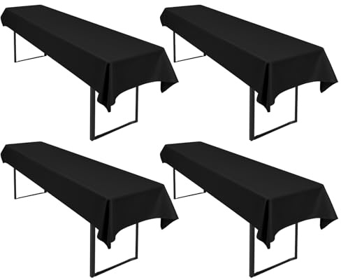 4 Stück Schwarz Biertisch Tischdecke 250 x 100cm Wasserfester Polyester Glattgewebtes Biertischtuch Innen und Außen Universelles Tischtuch Fleckenfest Einfach zu Reinigen