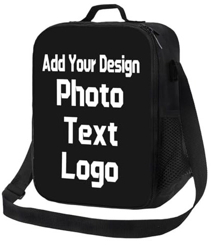 YIJIUWKIS Custom Lunch Box Bag Add Photo Text Name Logo Personalised Insulated Lunch Tote Bag with Adjustable Straps for School Office Work Picnic Travel Gifts for Adults, Teenagers, Students