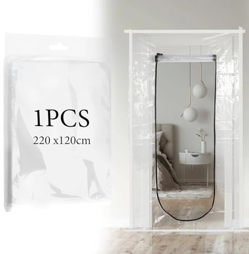 Cubiertas de puerta con cremallera, 220 x 120 cm, en forma de U, barrera contra el polvo, lámina temporal de construcción para pared y habitación, protección temporal de pintura (2)