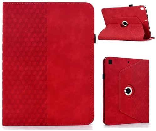 Coque Étui Rotatif pour iPad 10.2'' 9e Génération 2021/iPad 8ème Génération 2020/iPad 7ème Gén 2019, Support Rotatif à 360 Degrés avec Fonction de Emplacement pour Carte et Porte Stylo - Rouge