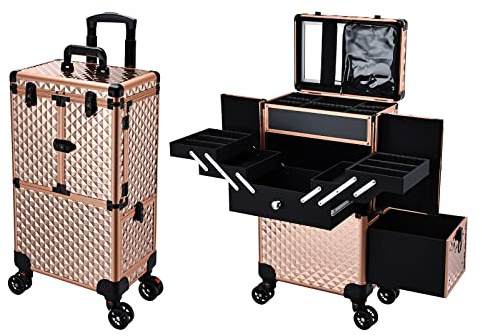 Maleta Maquillaje Profesional Maletín Maquillaje Multifuncional Maletin Manicura Grande Maletin Peluqueria Caja de Almacenamiento, Oro Rosa