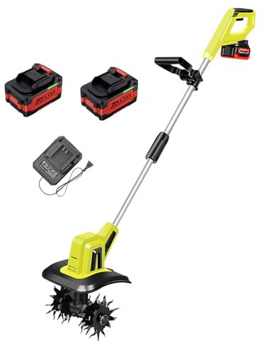 LwiftGal Garden Tiller Rotavator, Powerful Soil Cultivator, 25cm Working Width, 22cm Working Depth with Battery and Charger, Electric Scarifiers for Lawn, Vegetable Plots 2batteries