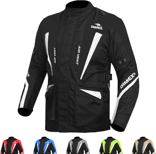 Dimex Waterproof Motorcycle Jacket, Men's Cordura Textile Motorbike Coat, CE Armoured Protection, All Season (UK, Alpha, L, Regular, Regular, Black)