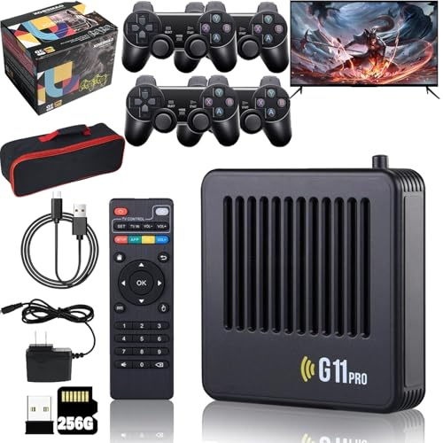 Retrowave G11 Pro, G 11 Pro Retro Konsole, 4k HD Retro Wave G11 Pro, Retrowave G11 pro 100000 Spiele, Portable Plug & Play Video Games with 4 Wireless Dual Controllers (256G-Mit 4 Griffen)