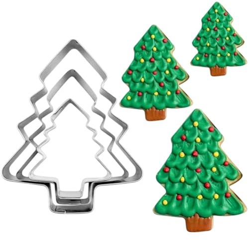 Cortador De Galletas Navideño, 3 Piezas De Acero Inoxidable con Forma De Árbol De Navidad, Molde para Galletas para Decorar Fiestas Navideñas.