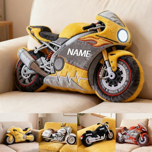 AHROZHOUIK Personalised Motorcycle Shape Pillow Custom Name Vehicle Theme 2D Printed Cartoon Plush Cushion Pillow For Sofa Room Gift For Motorcycle Lover Birthday Xmas (style 4)