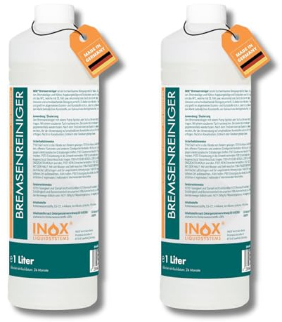 INOX® - Bremsenreiniger 2x1l | Bremsenpflege in praktischer Quetschflasche | Schnell und effektive Reinigung | Ohne Aceton | idealer Werkstattreiniger | sehr kurze Verdampfungszeit