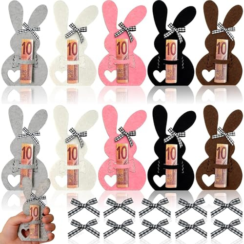 10 Stück Ostern Geldgeschenke Set,Osterhasen Geldgeschenke Verpackung,Osterhasen Geldgeschenk Hüllen,Zum Verpacken Von Oster-Geldscheingeschenken,Kreative Osterdekorationen aus Filz Geldklammern