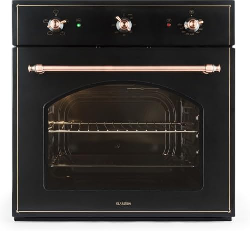 Klarstein Vilhelmine – Built-in Oven, Electric Oven, 55 Litre Capacity, Vintage Design, 3 Operating Functions, top and Bottom Heat, Cooking Timer, Stainless Steel, Black and Copper