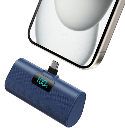 Batterie Externe pour iPhone 17/16/15 Series, 5200mAh USB C Power Bank à Charge Rapide, Ultra-Compact et Léger Batterie Portable Écran LCD Chargeur Portable pour iPhone 17/16/15 Pro Max Samsung (Bleu)