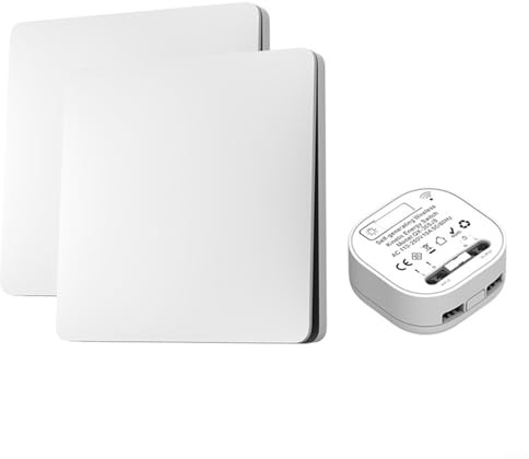 Kit de interruptor de luz inalámbrico autogenerador - Batería - Interruptor de pared con receptor, control remoto RF 433.92 MHz, clasificación IP44, carga 10A, fo(C)