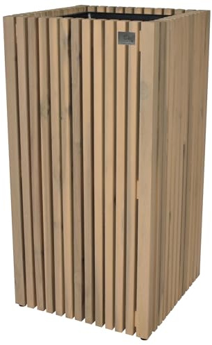 lamorenda Pflanzgefäß Pflanzkübel Blumenkübel Holz Akazie inkl. Kunststoffeinsatz 36,5 x 36,5 x 72 cm Innen- und Außenbereich Weiß gekalkt