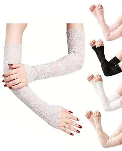 Luxorium 5 paia di manicotti lana donna in pizzo senza dita lunghi ed eleganti, traspiranti per matrimonio, festa e attività all'aperto