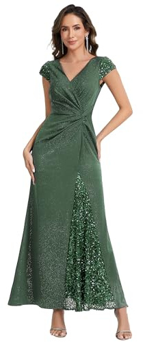 Ever-Pretty Robe de Soirée Chic Encolure en V Manches Courtes Tricot Maxi Robe Fourreau EE02657