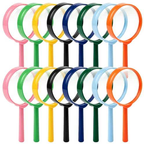 Lot de 16 mini loupes pour enfants, loupe et loupe manuelle pour enfants, cadeau d'anniversaire, nature extérieure, travaux de précision, lecture et examen détaillé - 8 couleurs, 12,5 x 6 cm