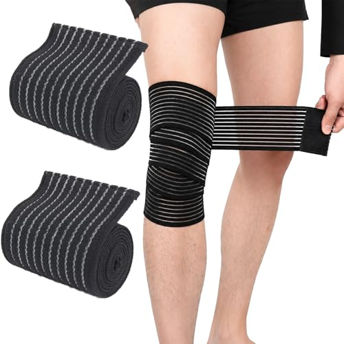 RubyTint 2 Pack Black 120cm Calf Compression Support Wrap, Breathable Elastic Sports Bandage Strap for Leg Shin Ankle Knee Support, Sports Tape for Running Basketball Cycling Fitness