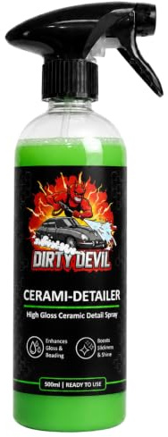 DIRTY DEVIL Cerami-Detailer 500ml, High Gloss Ceramic Detail Spray, Ready-to-Use Car Detailing Spray for Paintwork, Glass, Wheels & Trim, Boosts Slickness, Shine & Water Beading