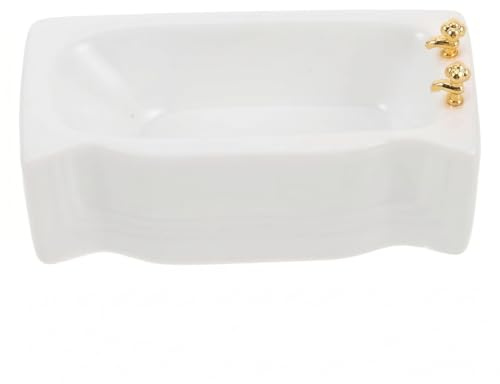 Doll Bathtub, 1:12 Mini Bathtub White Square Ceramic Dollhouse Bathroom Accessories for Decor, Collectibles & Miniature Scenes