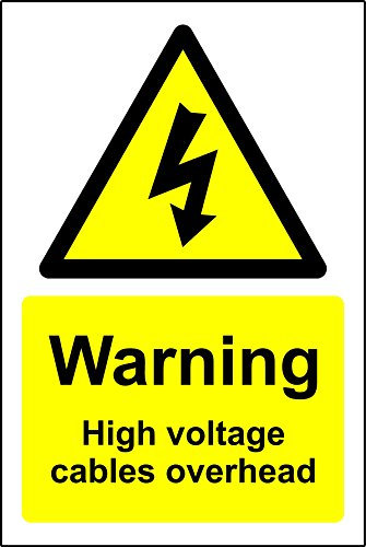 Warning sign Danger high voltage cables overhead Safety sign - 1.2mm Rigid plastic 300mm x 200mm