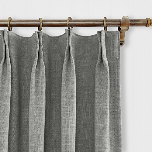 ChadMade 90W x 102L Inch Rock Grey Faux Linen Curtain Drapes with Blackout Lining, Room Darkening Pinch Pleat Curtain for Sliding Glass Door Patio Door Living Room (1 Panel)
