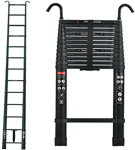 Teleskop-Leiter aus Aluminium, 5M Teleskopierbare Dachbodenleiter mit 2 Abnehmbaren Haken Tragbare Leiter Verstellbare Leiter Telescoping Attic Ladder Max. Belastung 150kg/330lbs