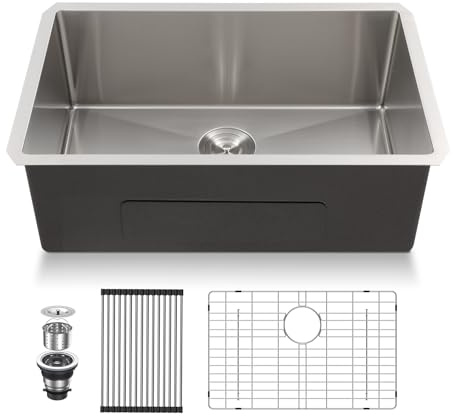 Lordear 27 Undermount Kitchen Sink 27X18 Inch Deep Single Bowl 16 Gauge Stainless Steel R10 Round Corner Under Counter Handmade Kitchen Sink Basin