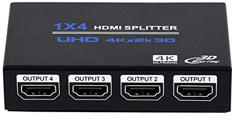 1x4 HDMI Splitter, 1 in 4 Out HDMI Splitter Audio Video Distributor Box Support 3D & 4K x 2K Compatible for HDTV, STB, DVD, PS3, Projector Etc, Duplicate/Mirror Screen Only (Not Extend)