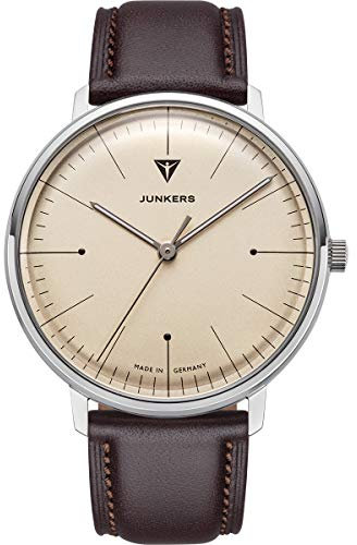 Junkers Bauhaus 40mm Analog Quarz Herrenuhr Lederarmband beige 9.08.01.05
