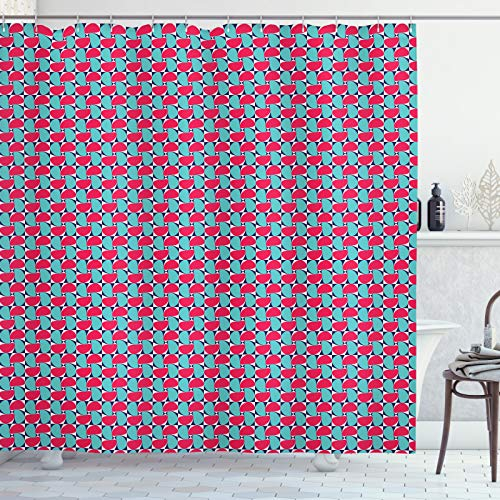ABAKUHAUS Abstrakt Duschvorhang, Moderne Whirl-Effekt Shapes, Stoffliches Gewebe Badezimmerdekorationsset mit Haken, 175 x 220 cm, Dunkelrosa Blass Teal