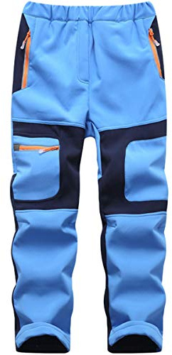 FAIRYRAIN Kinder Jungen Mädchen Winter Warm Softshellhose Regenhose Gefütterte Outdoorhose Wasserabweisend Winddicht Skihose Wanderhose Sporthose S