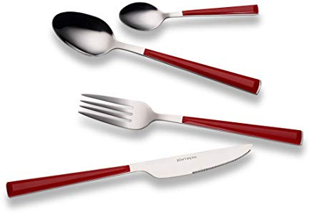 ECHTWERK Besteck Set Basic mit Kunststoffgriffen, 24-teilig, Für bis zu 4 Personen, Edelstahl 18/0, Rot