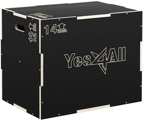 Yes4All Scatola Plyo 3 in 1 in legno antiscivolo, scatola pliometrica per palestra a casa e allenamento all'aperto, 40,6 cm, 35,6 cm, 30,5 cm, nero
