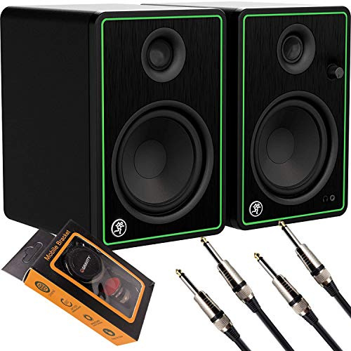 Mackie CR Series Studio Monitor (CR5-X) 5 Inches Creative Reference Multimedia Monitors 80 Watt Peak Power with Pair of EMB Cables and Gravity Magnet Phone Holder Bundle