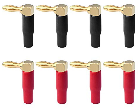 VCELINK 90° Bananenstecker Lautsprecher, 0,75–4 mm², schraubbar, 4 Paare | Bananenstecker Winkel für Leistungsverstärker Audio, 24K vergoldete Kontakte