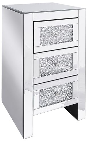 Beliani Moderner Nachttisch Glas 3 Schubladen Kristall Griffe Spiegeleffekt Silber Loray
