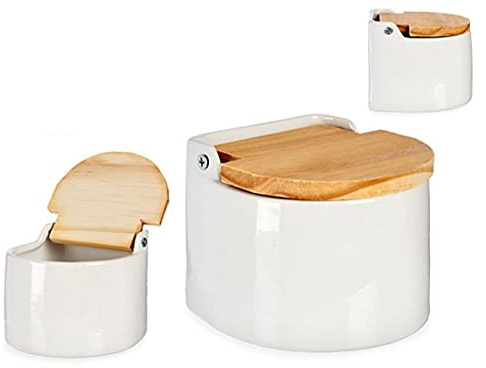Salero blanco semi circular con tapa, 11 x 9 x 11 cm.aprox. -1 unidad