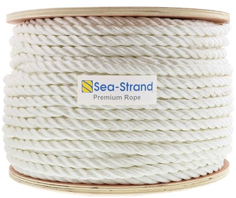 Sea-Strand 5/8 x 200' Reel, 3-Strand Nylon Rope | Durable, Abrasion Resistant | Utility Rope for Lifting, Hoisting, Pulleys, Winches, Dock Lines, Boating Applications