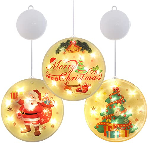 3 Stücke weihnachtsfenster hängelampe,Weihnachtsstartlichter HäNgendes Fensterlicht Mit Saugnapf, Batteriebetrieben Saugnapf Weihnachten, FüR Raum Fenster Dekorationen KüChengarten BüRoparty(A)