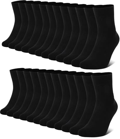 FALARY 12 Pairs Plain Mens Socks, Black Socks for Men - Cotton Men's Calf Socks Women Comfortable Suitable for Work & Casual Wear - Breathable, Durable Men's Smart Dress Socks 3-5 UK