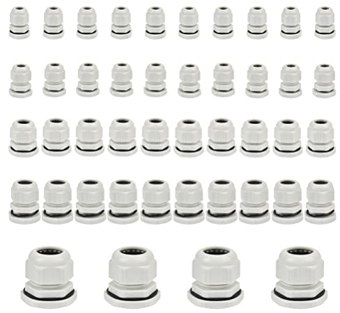 DODUOS 44 Stück Kabelverschraubung Set IP68 wasserdichte Verschluss Kabel Verschraubung, Einstellbar Kabeldurchführung M12, M16, M20, M25, M32 - Nylon Kunststoff, Weiß