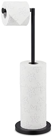 Relaxdays Toilettenpapierhalter, Aufbewahrung von 4 Ersatzrollen, stehender Klopapierhalter, 57x21,5x16,5 cm, schwarz
