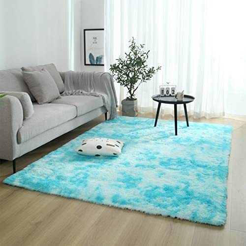 LIUWEIE Wohnzimmer Teppich 200x280cm Flauschige Teppiche Teppiche Modern Moderner Teppich für Wohnzimmer flauschig Shaggy Schlafzimmer Bettvorleger Carpet, Himmelblau