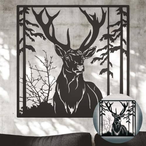 Terma Stahldesign Wanddeko Hirschkopf schwarz Made in Germany Bild Baum Dekoration Natur Wanddekoration Hirsch Deko Metall Wand Bild tier geweih, Deko Wohnzimmer Wandbild Schlafzimmer Industrial