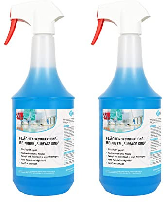 Desinfektionsreiniger für Oberflächen | hocheffizient | begrenzt viruzid | gebrauchsfertig | Kombipaket aus 2 x 1 Liter Sprühflaschen | Wellness, Solarium, Sportgeräte, Gastro uvm.